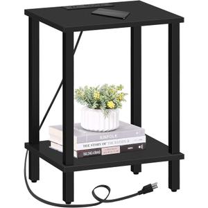 TUTOTAK End Table with Charging Station, Side Table with USB Ports and Outlets, Nightstand, 2-Tier Storage Shelf, Sofa Table for Small Space TB01BK040, Black