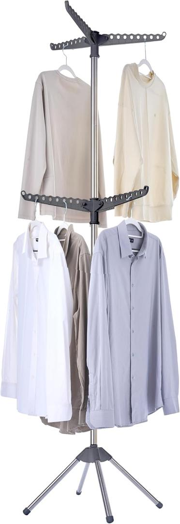 CASAMAYA Clothes Drying Rack Foldable, 74.8 inch 2 Tier Laundry Drying Rack with Rotating Clothes Rail for 54 Pieces of Clothes, Space Saving, Indoor, Stainless Steel, Grey and Silver CDR002G01