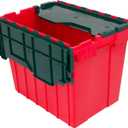 Akro-Mils KeepBox 18 Gallon Storage Container, Nesting and Stackable Plastic Storage Box with Lid Attached, Organizer Tote for Garages, Closets, and Moving, 21" x 15" x 17", Red/Green