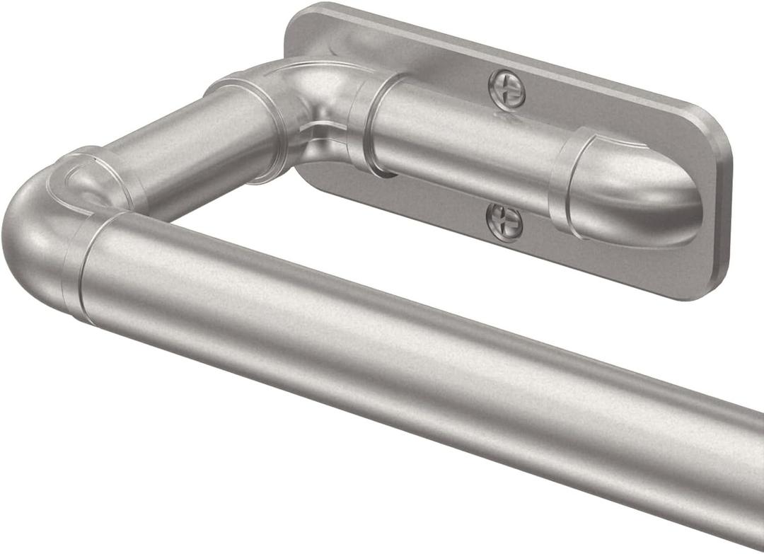 Curtain Rods for Windows 34 to 120 Inch, Room Darkening Blackout Curtain Rod, Indoor/Outdoor Wrap Around Rod, Industrial Look Silver