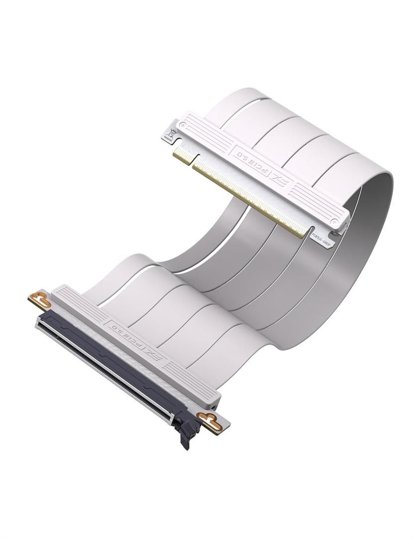 EZDIY-FAB PCIe 5.0 X16 Riser Cable,128GB/s Bandwidth, for RTX 50/40 & RX 9000/7000 GPUs, PCIe Extension Card, Backward Compatible with PCIe 4.0/3.0,Vertical GPU Mount,Straight-30cm,White