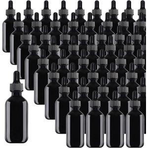 48 Pack 2oz Glass Dropper Bottles, Black Eye Dropper Bottles with Glass Droppers for Essential Oils, Perfumes(60ml, Black)