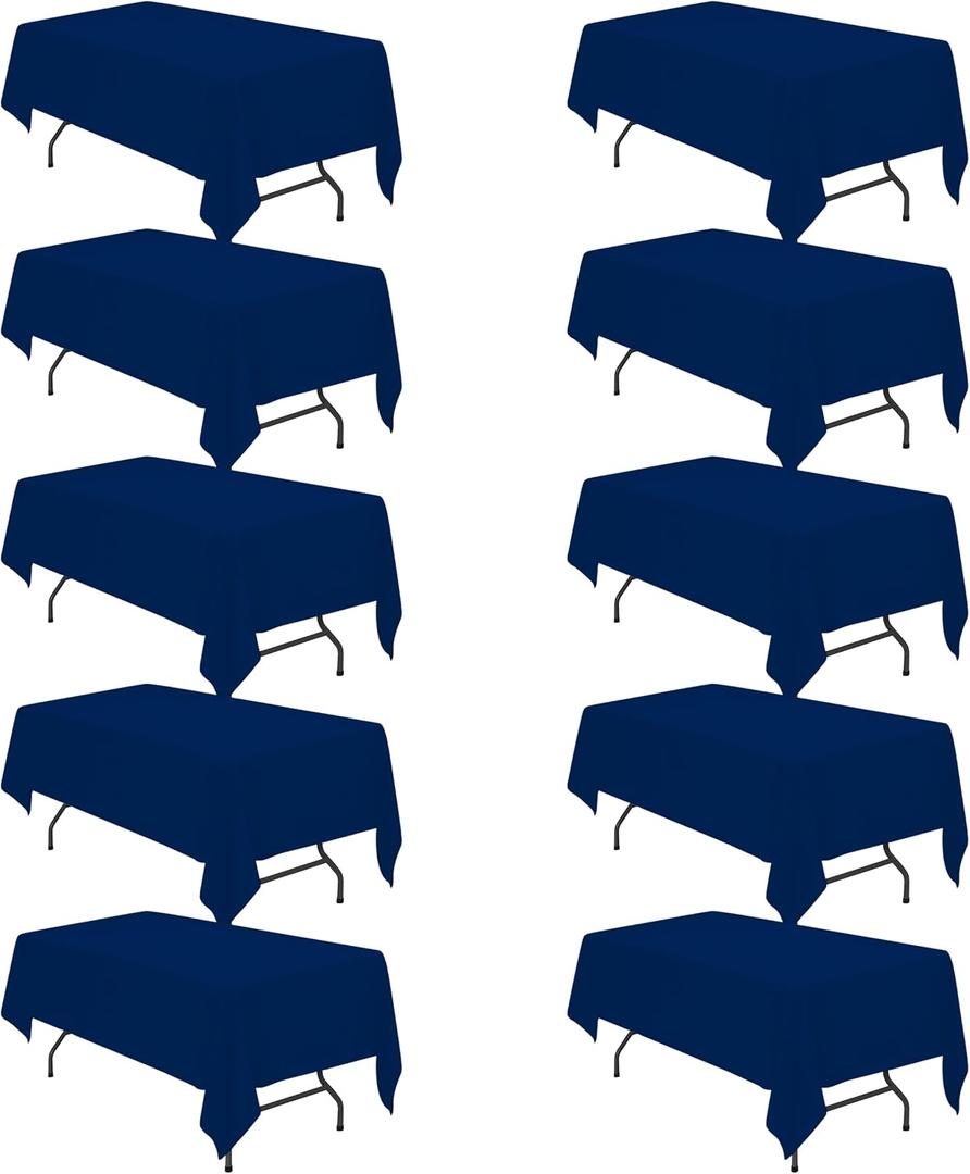 BRILLMAX 10 Pack Navy Blue Tablecloths 60 x 102 Inch for 6ft Rectangle Tables - 150 GSM Polyester Fabric, 15" Standard Drop, Water, Stain & Wrinkle Resistant Cloth Cover for Wedding Dining Buffet