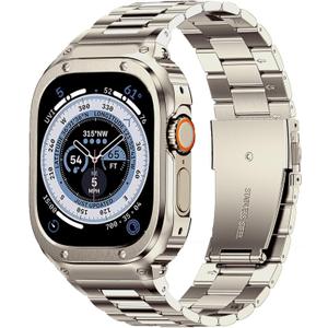 MioHHR Stainless Steel Band and Case Compatible with Apple Watch Band 49mm, Men Metal Protective Bumper Cover for iWatch Series Ultra 3/2/1, Titanium Color