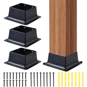 4" x 4" Post Base, 4 Pcs Post Brackets Inner Size 3.9"x3.9" Wood Fence Post Anchor Heavy Duty Powder-Coated Steel Post Bracket for Wood Deck Porch Railing Pergola Mailbox Support (4 Pcs)