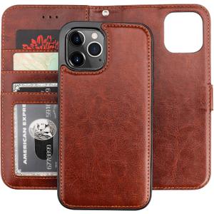 Bocasal Compatible with iPhone 12 Pro Max Wallet Case with Card Holder PU Leather Magnetic Detachable Kickstand Shockproof Wrist Strap Removable Flip Cover 6.7 inch (Brown)