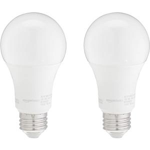 Amazon Basics A19 LED Light Bulbs, 100W Equivalent, Daylight White 5000K, Energy Efficient 15W, Non-Dimmable, 10,000 Hour Lifetime, 2-Pack