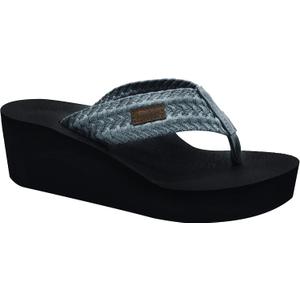 MALIDA Womens Wedge Arch Support Flip Flops Cushion Soft Rubber Midsole Platform Thong Sandals with Rubber Sole (7, Grey)