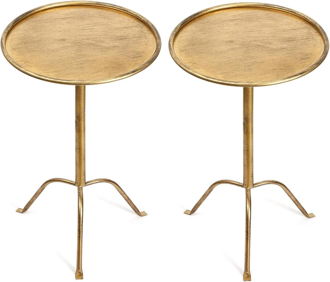 SHOHAYTO 2 Pcs Small Bronze Pedestal Side Table  21.25" Tall Metal Martini Table for Bedroom, Living Room, or Office  Round Accent Cocktail End Table