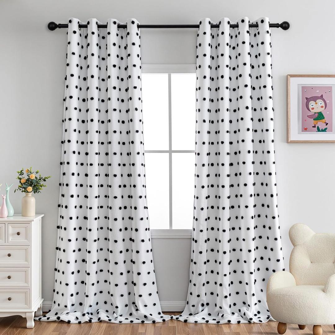 MYSKY HOME 100% Blackout Curtains for Bedroom Total Light Blocking Curtains 95 Inch Extra Long Room Darkening 2 Panels Grommet Sliding Door Privacy Window Drapes with Black Pom Pom Sheer 52" x 95"
