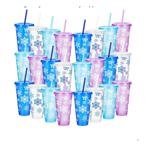 Chuangdi 24 Set Snowflakes Plastic Cup Bulk Christmas Cups with Lids Straws 24 oz Christmas Reusable Party Cup Coffee for Hot Cold Beverage Drinking Party Winter Birthday Supplies