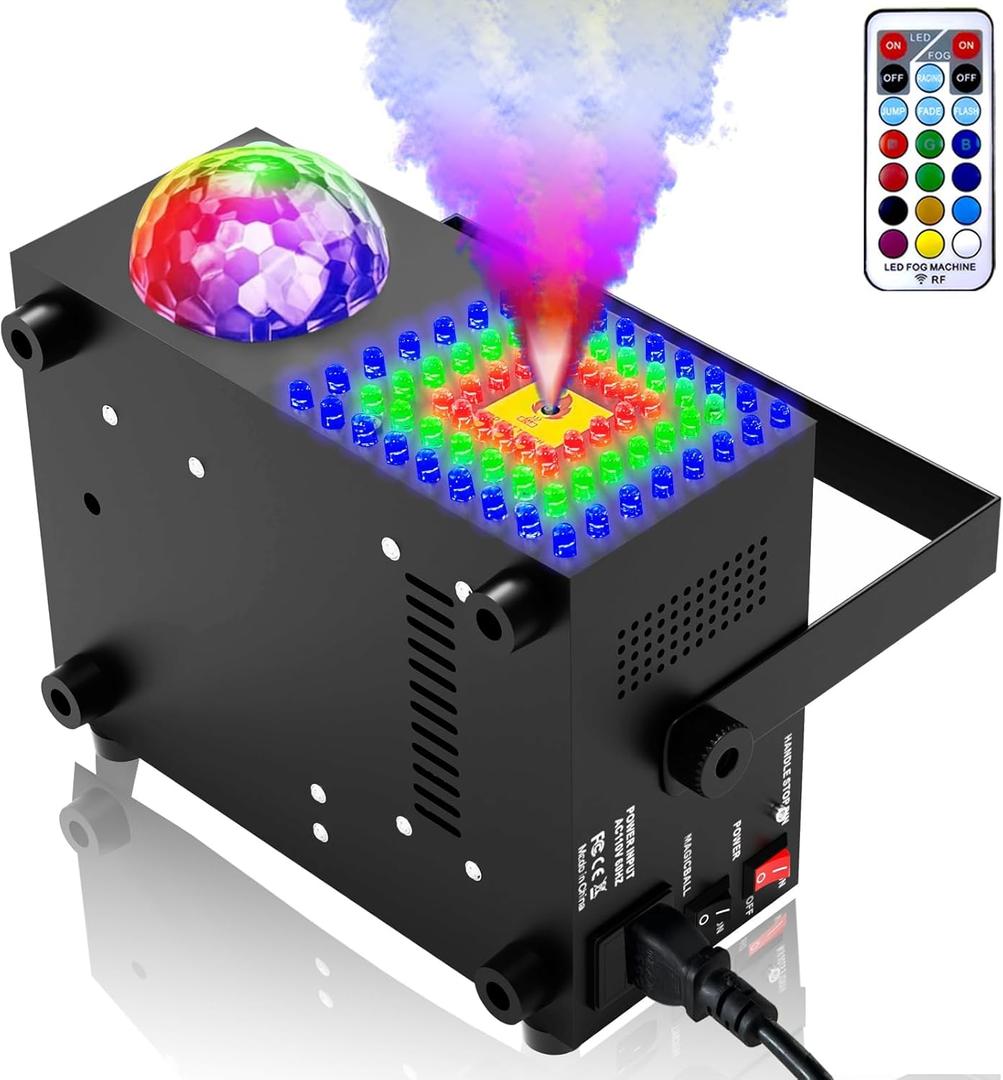 IMONE 2 in 1 Horizontal,Vertical Fog Machine Halloween with Disco Ball,Smoke Machine Fog 72 Lights in Squar,Fog Machine Outdoor with Remote,Fog Machine Indoor,Fog Machine for Stage Wedding DJ Party (Black)