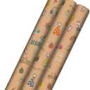 Hallmark Birthday Wrapping Paper, Recyclable Brown Kraft Gift Wrap (3 Rolls: 60 sq. ft. ttl) Kids Birthday, Retro Icons, Roller Skates, Skateboard