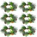6 Pcs Christmas Candle Ring 4.7 Inch Mini Christmas Wreaths for Home Cabinets Artificial Berry Candle Rings with Pine Cones Small Wreaths for Home, Wedding, Christmas Holiday Table Decoration (Gold)