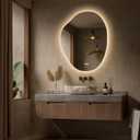 Keonjinn Asymmetrical Bathroom Mirror with Lights 30 x 36 Inch, Irregular Lighted Bathroom Mirror with Tempered Glass, Stepless Dimmable with 3 Colors, Anti-Fog Vanity Mirror (Horizontal/Vertical)