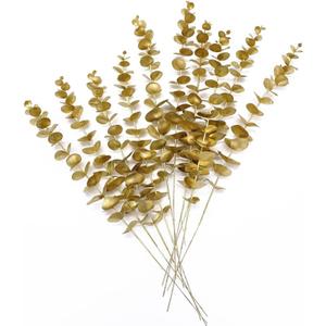 Artificial Golden Plants for Christmas Decoration Tall 30 Inch - 2 Pack, Faux Gold Eucalyptus Leaf Bushes Fake Leaves Plant Shrubs for Indoor Outdoor Planter Vase Filler Home Garden Wedding Xmas Decor