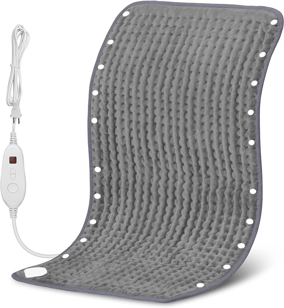 Snailax Heating Pad & Foot Warmer with 6 Temperature Settings & Auto Shut Off, 17x33, Washable Fast Heated Pads for Back Pain Relief,Abdomen,Feet,Back,Cramp(Grey)