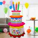 6FT Inflatable Happy Birthday Cake with Candles Outdoor Decorations Blow Up Lighted Holiday Party Display Yard Lawn Patio Decorations Colorful Home Celebration