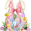 Happy Easter Wreaths for Front Door Easter Eggs Wooden Hanging Sign Cute Bunny Door Hanger Sign Spring Flower Rustic Pink Decorations for Home Front Porch Yard Window Wall Farmhouse 11.8x7.9 Inch