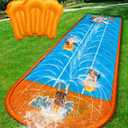 Spring Water Slip and Water Slide for Kids Backyard, 17ft*3 Racing Lanes Slip Water Slides with Sprinkler for Age 5-8 8-12, Summer Outdoor Water Toy with 3 Inflatable Bodyboards