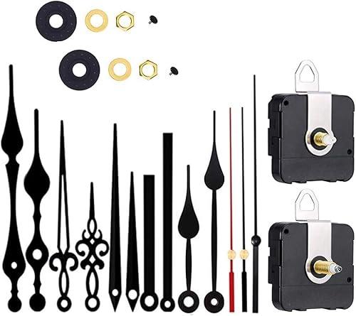 Aloneaka 2 Pieces Silent Clock Movement Mechanism Long and Short Shaft with 6 Different Pairs of Hands DIY Clock Repair Parts Motor Replacemen