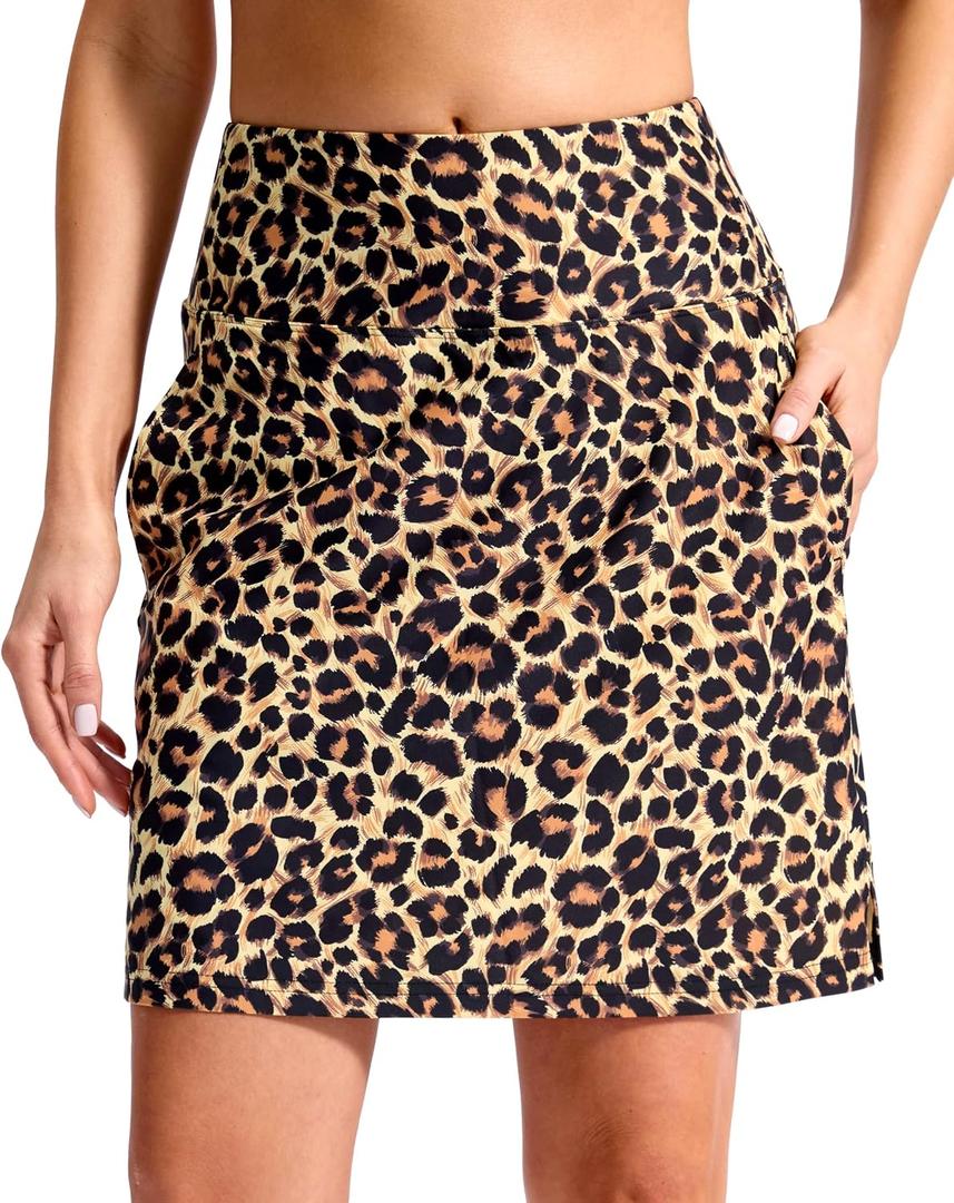 SANTINY 18" Long Swim Skirts for Women Tummy Control High Waisted Swimsuit Bottoms Modest Bathing Suit Skirt (L)