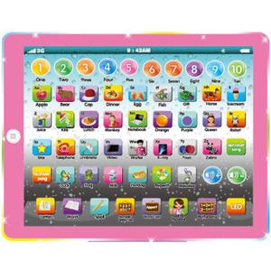 Wenbeier Kids Tablet Learning Pad Toddler Tablet with ABC Word Song Music Number Electronic Interactive Toy for Educational Preschool Boys & Girls 3 4 5 Years Old (Pink)