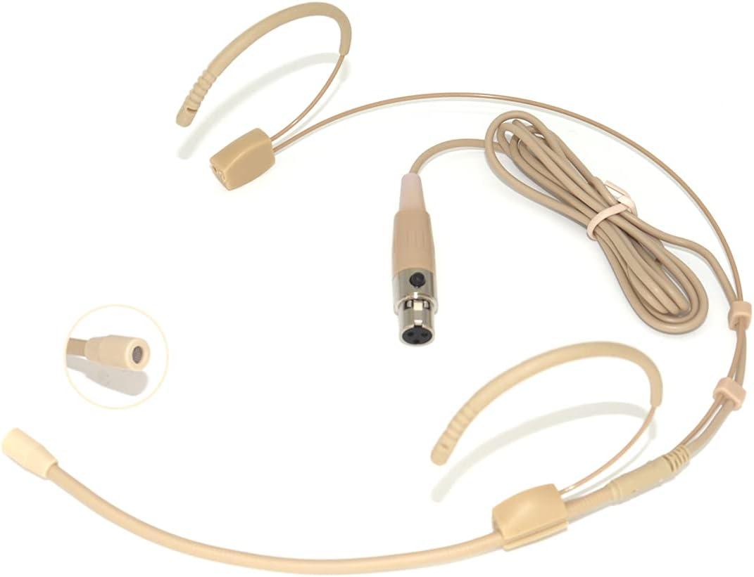 Microphone Headset Double Over Ear Earset Headworn Mic Condenser Omnidirectional Compatible with AKG Wireless System Bodypack Transmitter Mini XLR TA3F Plug