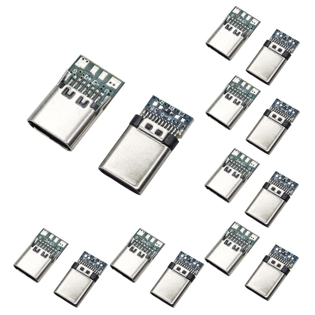 24 Pins USB 3.1 Type C USB-C 10pcs Male and 10pcs Female Pull-Down Resistor Socket Receptacle Adapter to Solder Wire & Cable 24P PCB Board Support Module