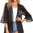 Womens Kimono for Summer Puff Sleeve Cardigan Casual Loose Fit Beach Cover Ups Resorts Swimwear 2026 (Black, L)