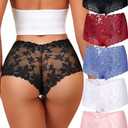 Take Talk Sexy Lace Underwear Panties Lingerie Gift for Women Wife 5 Pack Soft Cheeky Boy shorts Plus Size Underwear Women,XL