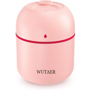 Portable Small Humidifier, WUTAER USB Personal Desktop Humidifier for Car, Office Room, Bedroom, Auto Shut-Off, 2 Mist Modes, Super Quiet(220ml, Pink)