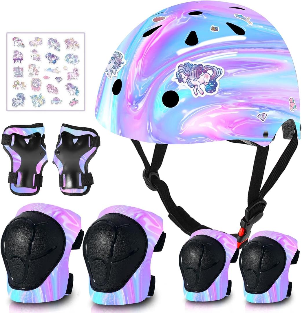 Adjustable Gradient Color Kids/Toddler Bike Helmet for 1-2-3-5-8-14 Years Boys Girls, Skateboard Helmet with Knee and Elbow Pads Wrist Guard Roller Skates, Cycling, Skating Scooter Longboard