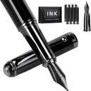 Fountain Pen-Smooth Writing Metal Water Pen with Gift Case Fine Nib Consistent Ink Flow Luxury Pen for Nice Pens Includes a Calligraphy Nib 8 Cartridges a Ink Refill Converter(Grey)