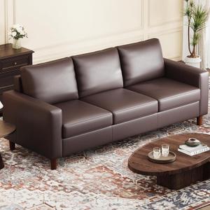 Garvee Black Leather Sofa, 85" Mid-Century Modern Couch, 3-Seater Sofa with Armrests and Comfy Cushions, Pu Deep Seat Sofas for Living Room, Bedroom, Office