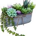Winlyn 10" Artificial Succulent Arrangement Centerpiece Fake Succulent Plants in Rustic Metal Oval Planter Faux Potted Succulents for Home Office Bedroom Table Windowsill Shelf Mantel Decor
