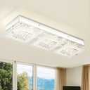 Crystal Flush Mount Ceiling Light Long Kitchen Lighting Fixtures Ceiling Rectangular Crystal Ceiling Light Fixture for Entryway, Foyer, Hallway, Bathroom, Brush Nickle 18 Inch, 18W Dimmable