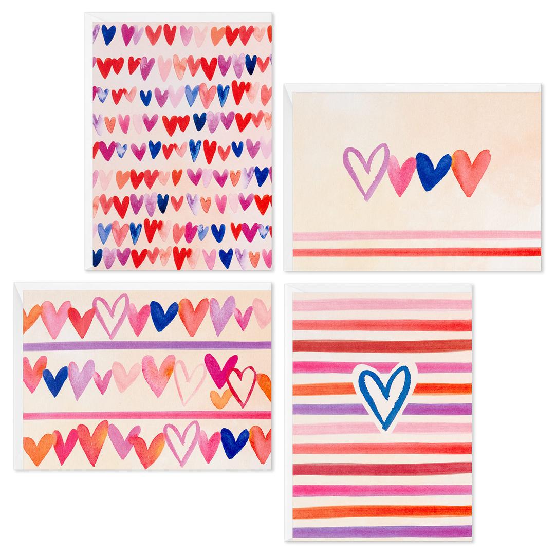 Hallmark Blank Cards Assortment for Valentines Day (48 Cards and Envelopes Pack), Watercolor Hearts
