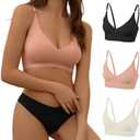 DEANGELMON V Neck Bra Padded Seamless Adjustable Straps Bralettes Everyday Basic Sleeping Bras Multiple Pack M