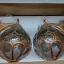 2 Pack Gold Globe Outdoor Wall Lights, Round Exterior Wall Sconce for Patio, Porch, Grand Entryway, Anti-Rust Aluminum Waterproof Outside Wall Lighting, Vintage Wall Lantern with Amber Glass