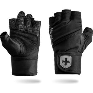 Harbinger Pro Wristwrap Gloves 3.0 - Enhanced Grip, Superior Wrist Support, Breathable 4-Way Stretch Lycra, Durable Leather Palm, Half-Finger Design for Weightlifting, Fitness Training, Women's (Large, Black)