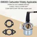 696065 697422 Carburetor Compatible with B & S 110402 110412 215369 5HP 5.5HP 6HP 6.5HP 7HP Tiller Engine Carb with Mounting Gaskets Kit and 491588S Flat Air Filter Cartridge