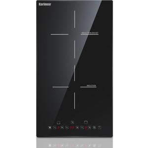 Karinear 12 Inch Induction Cooktop 2 Burner Drop In Electric Cooktop, Induction Stove Top Ceramic Glass with Booster, Child Lock, Timer, Pause function, 220-240V, 3500W, Hard Wire(No Plug)