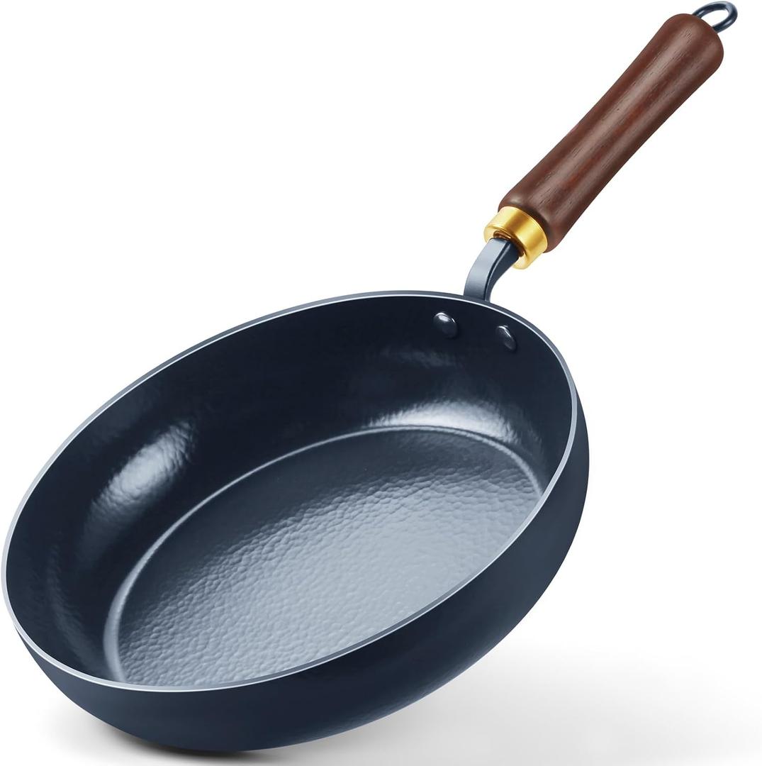 11" Enameled Carbon Steel Skillet, Nonstick Frying Pan with Stay-Cool Wooden Handle, Season-Free Stir-Fry Pan, Non-Toxic PTFE & PFOA Free Cookware, Oven-Safe & All Stovetops Compatible