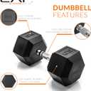 CAP Rubber Coated Dumbbell Weights, Free Weights for Home Gym Strength Training, Anti-Roll Hex Dumbbells with Black, Chrome & Comfort Grip Handles, Singles, Black Handle 65lb