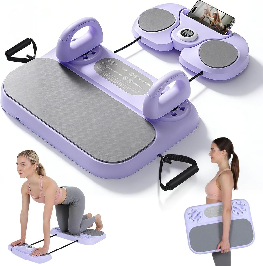 Pilates Board, 6-in-1 Pilates Reformer for Core & Full Body Workout, Portable Home Gym Equipment with Smart LED Digital Display, Pilates Trainer for Women, Beginners (Purple)