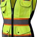 JKSafety Women Hi-Vis Reflective Safety Vest | Neon Color body Sewed Reflective Strips Breathable Lightweight ANSI Compliant (Yellow)