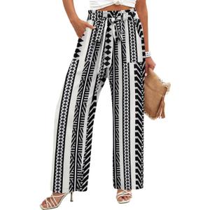 Angerella Womens Wide Leg Pants High Elastic Waist Adjustable Knot Casual Flowy Trousers Business Work Pants with Pockets (Black, L)