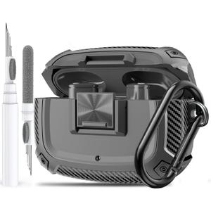 for Beats Studio Buds/Bud + Case Cover with Lock Clip 2021/2023, Rugged Shockproof Protective Hard Skin with Carabiner&Cleaner Pen Men Women for Beat Studio Buds/Bud Plus Earbuds - Grey