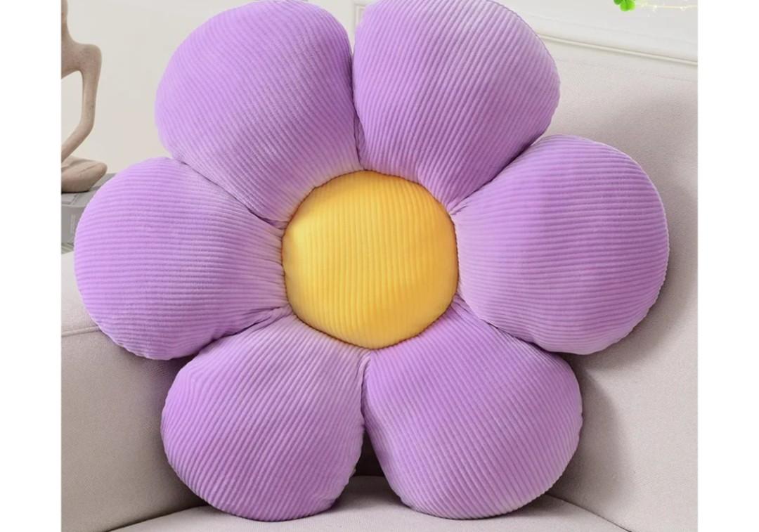Flower Shaped Throw Pillow - Plush Purple Flower Petal Pillow, 15.75" Seating Cushion for Home Decor